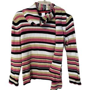 Anne Klein Womans striped rib knit sweater with matching scarf